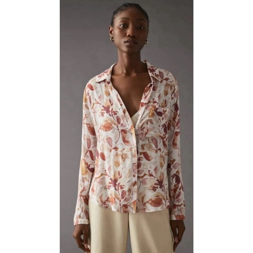 Cloth & Stone Abstract Floral Button-Down Shirt Size Medium Rayon Anthropologie